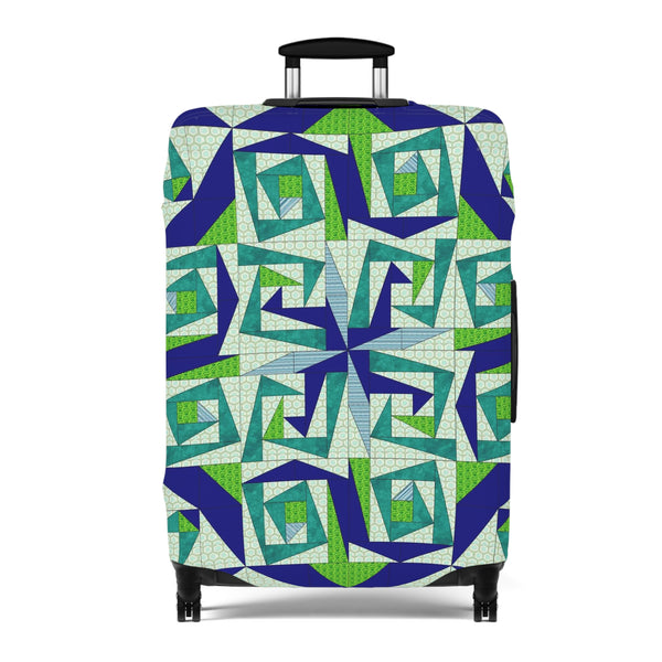 Mystery Maze Luggage Cover — Blue Green Abstract Travel Protector