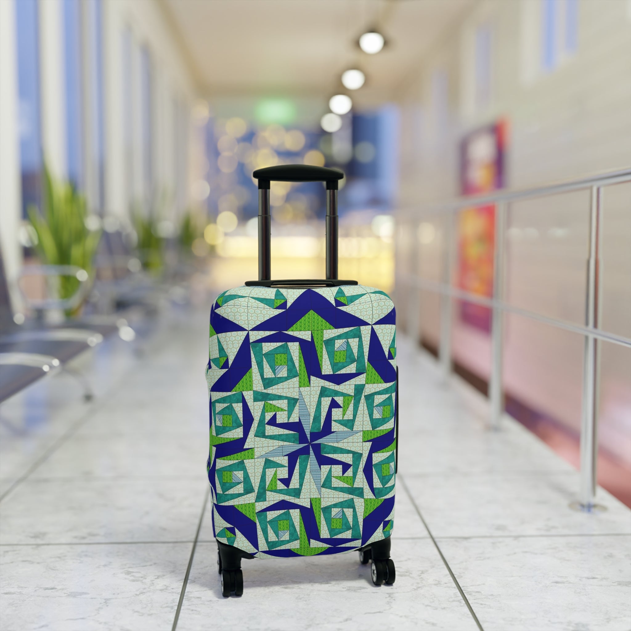 Mystery Maze Luggage Cover — Blue Green Abstract Travel Protector