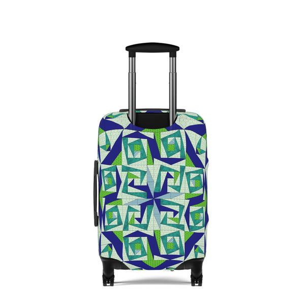 Mystery Maze Luggage Cover — Blue Green Abstract Travel Protector