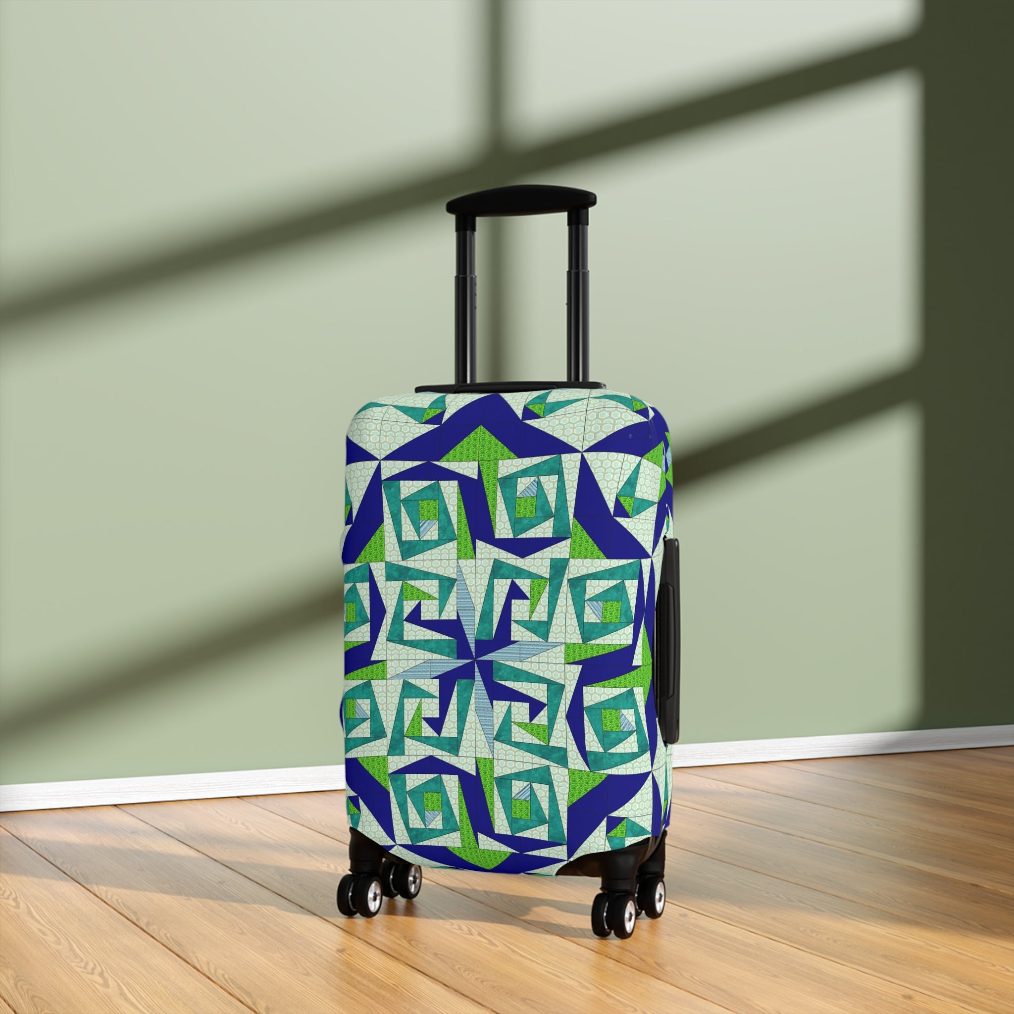 Mystery Maze Luggage Cover — Blue Green Abstract Travel Protector