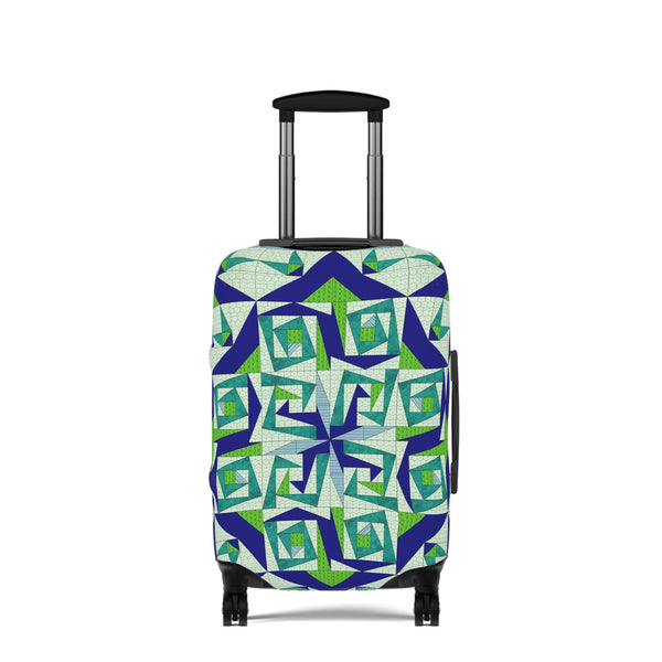 Mystery Maze Luggage Cover — Blue Green Abstract Travel Protector