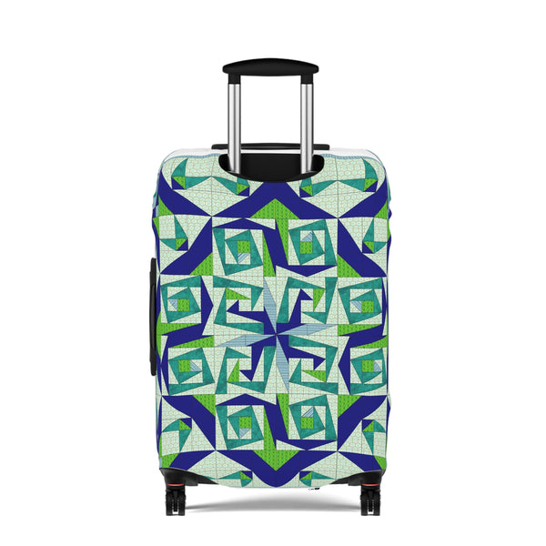 Mystery Maze Luggage Cover — Blue Green Abstract Travel Protector